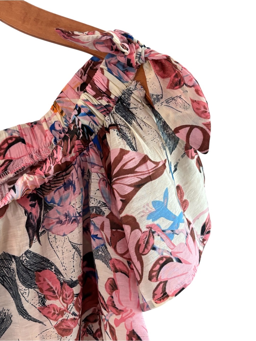 Flying Tomato Pink Floral Off-Shoulder Tie-Shoulder Blouse S Embroidered detail - Picture 4 of 6